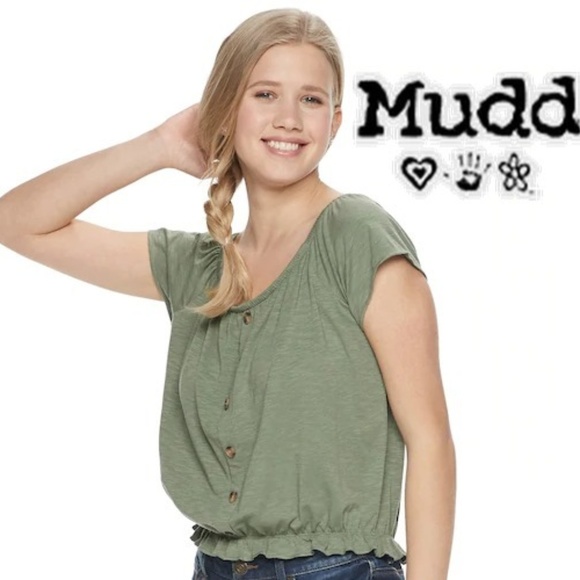 Mudd Tops - Mudd Olive Meadow Peasant Top NWT XL